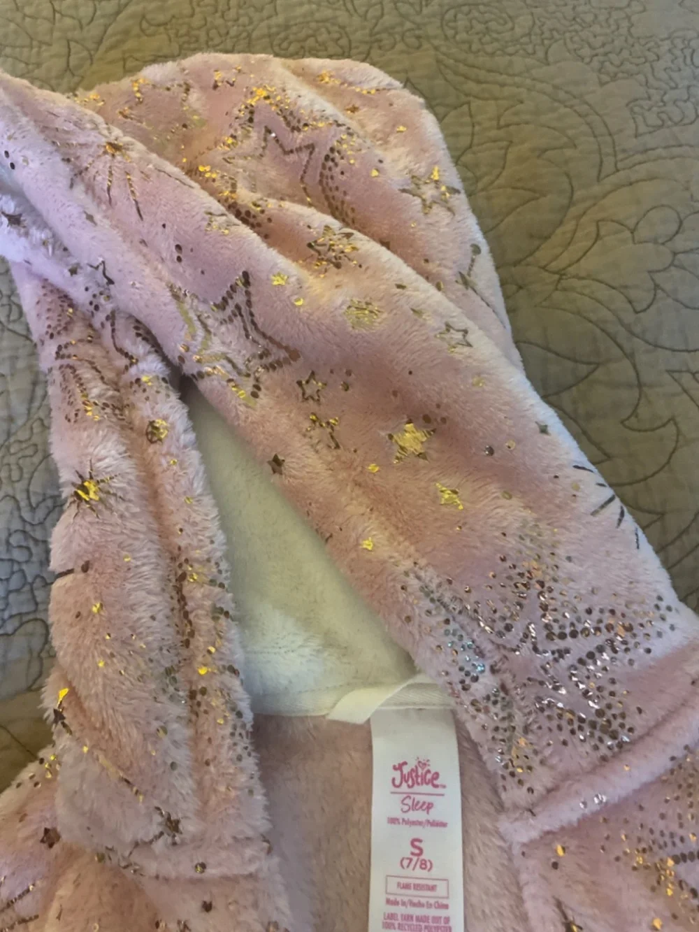 Girls Tie front fuzzy robe 7/8
